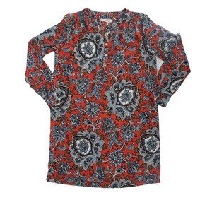 LOFT Red Blue Paisley Floral Shift Dress Small